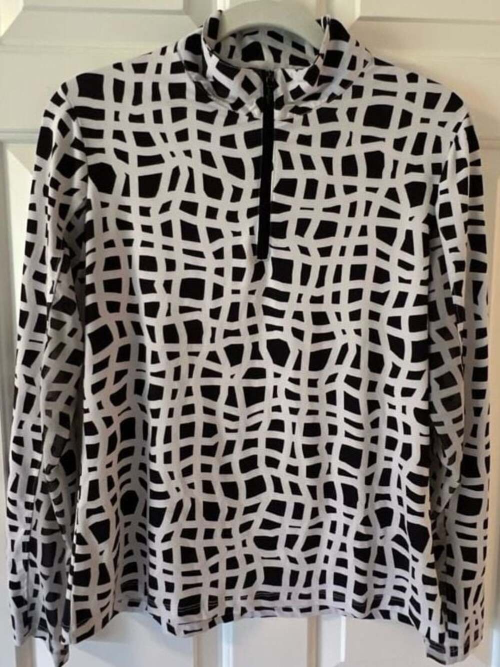 X by Gottex Women's Black & White Geometric Grid Quarter Zip Top, Size S